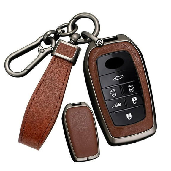 Leather Zinc Alloy 3/4/5/6 Button Key Fob Cover Fit for Toyota Land Cruiser 2023 2022 Venza RAV4 Prime Hilux Fortuner Tundra Corolla Sequoia Keyless with Leather Keychain