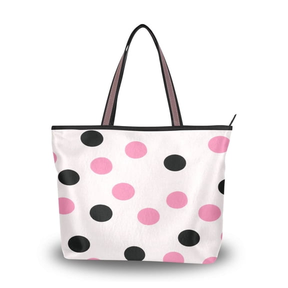 Women's Tote Handbag Cloth Handbag Large Tote Bag Shopping Bag Pink and Black Dots