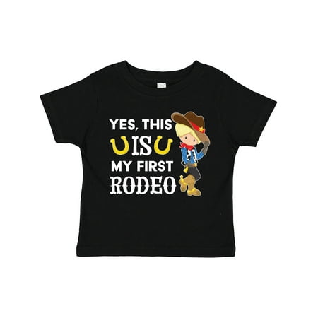 

Inktastic Yes This is My First Rodeo- Cowboy in Hat and Boots Gift Toddler Boy Girl T-Shirt