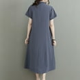 thumbnail image 4 of Fashion SMihono Plus Size Dresses for Curvy Women Loose Lapel Neck Short Sleeve Button Up Dress Tie Front Cotton Linen A Line Dress Gray M, 4 of 8