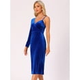 thumbnail image 4 of DARING DIVA V Neck One Side Sleeve Velvet Wrap Midi Dress XS Royal Blue, 4 of 6