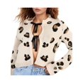 thumbnail image 2 of Women'S Crop Leopard Print Cardigan Tie Front Knit Long Sleeve Y2k Bo-W Sweater Apricot Color S, 2 of 8