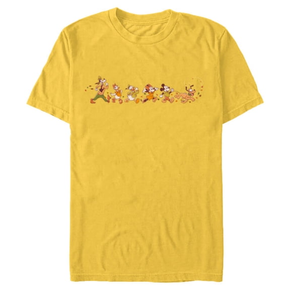 Disney Mickey Mouse & Friends Breezy Autumn Leaf Stroll Fall - Short Sleeve Blended T-Shirt for Adults - Customized-Yellow