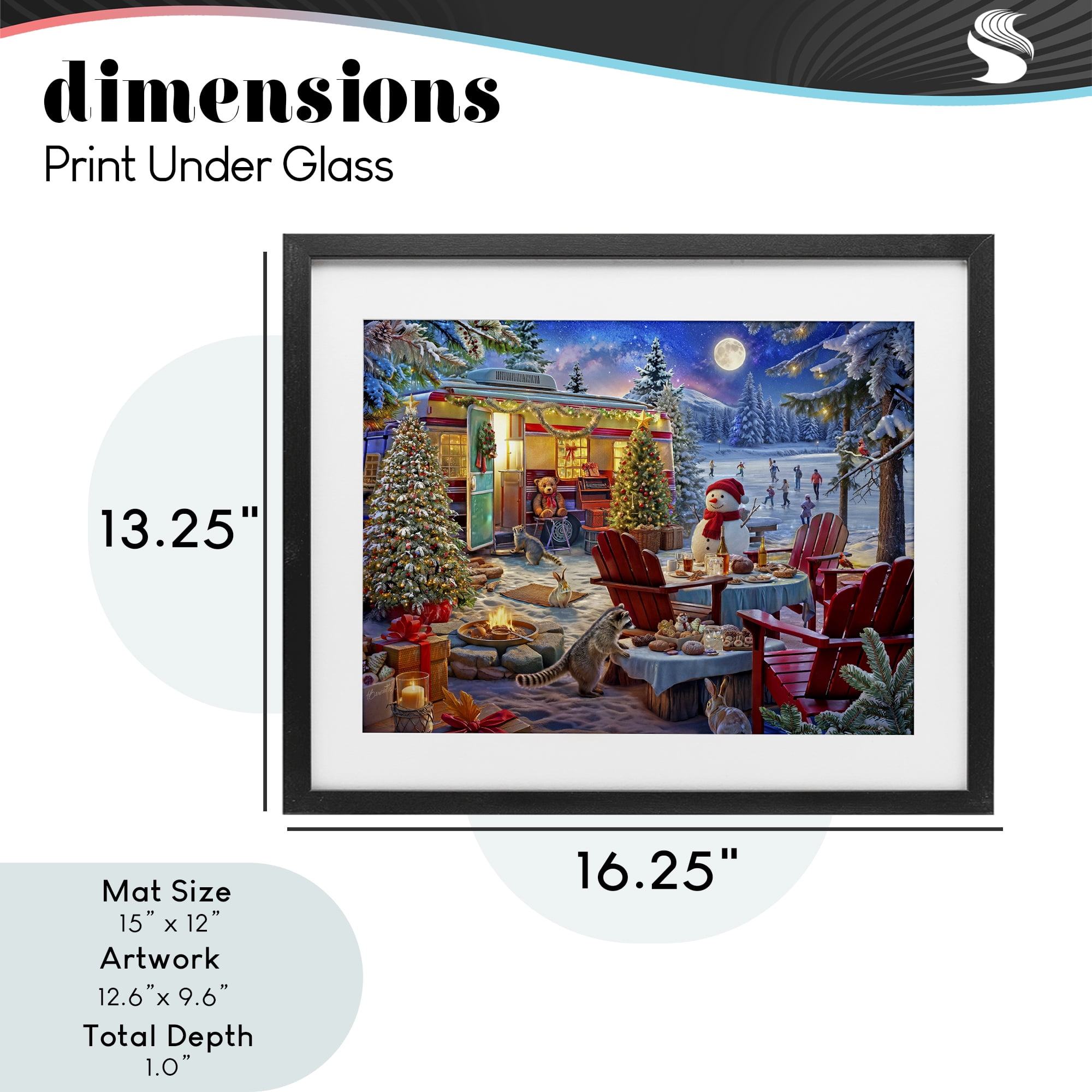 Winter Holiday Camper Party Black Framed Print Under Glass, design by Henriette Chinaglia