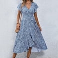 thumbnail image 2 of XIAOCHA Floral Wrap Dress for Women Fitted Ruffled Flutter Sleeve V Neck Midi Dress Lightweight Sweet Weekend Dresses, 2 of 7