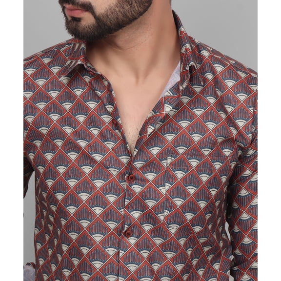 Flamboyant Men's Printed Full Sleeve Casual Linen Shirt