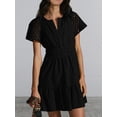 thumbnail image 4 of FOCUSNORM Robe Mini Femme Slim Pointelle Col en V Manches Courtes Taille Smockée Robe à Volants pour Plage Fête Club, 4 of 9