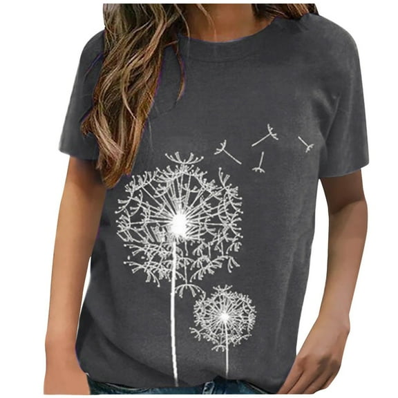 outfmvch t shirts for women fashion casual print short sleeves loose t-shirt womens tops shirts for women grey