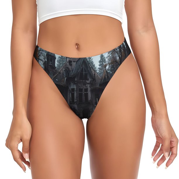 Fotbe Gloomy Mansion Forest Scene Tanga Sin Costuras para Mujer con Estampado – Panties Invisibles, Transpirables y Cómodos para Uso Diario-3X-Large
