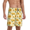 thumbnail image 2 of Tideii Yellow White Plaid Sunflower Print Men's Short Pajama Pants, Elastic Pocket Summer Pajama Pants Sleepwear, Lounge Pants-X-Large, 2 of 6