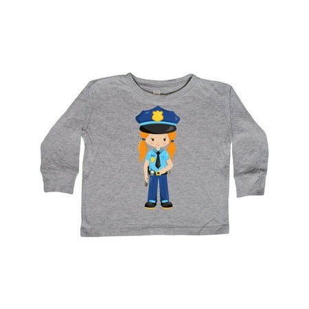 

Inktastic Cute Girl Police Girl Orange Hair Police Uniform Gift Toddler Toddler Girl Long Sleeve T-Shirt