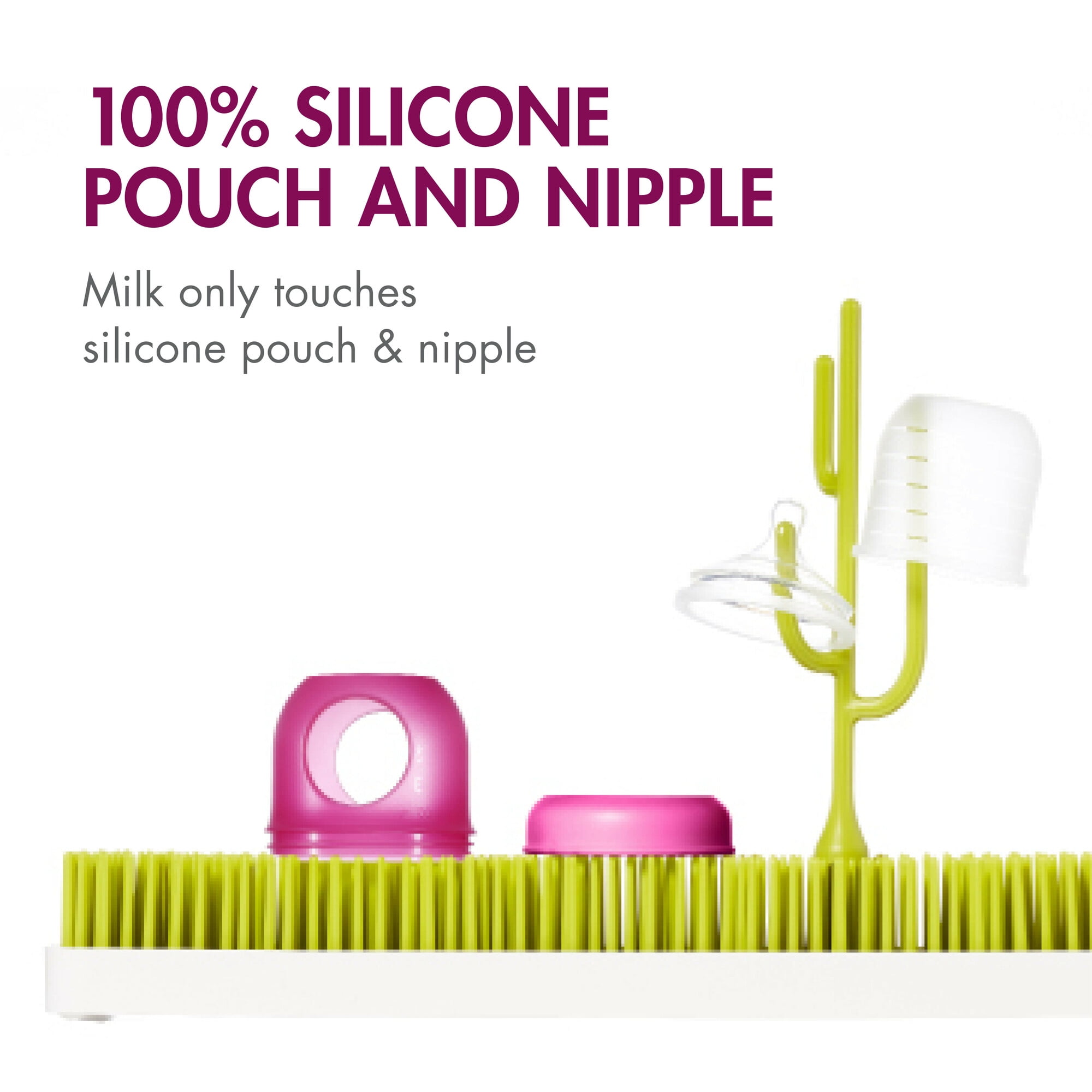 Boon Nursh Reusable Silicone Pouch Baby Bottle, Air-Free Feeding, Pink Multi Pack 4 Oz 3 Pk