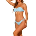 thumbnail image 4 of Women's Strapless Drawstring Bandeau Bikini Sets 2 Piece Swimwear Solid Lace Up Swimsuit Bathing Suits Medium Light Blue, 4 of 5