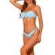 thumbnail image 4 of Conjuntos de bikini bandeau sin tirantes para mujer, 2 piezas, traje de baño sólido con lazo, trajes de baño X-Small Azul claro, 4 of 5