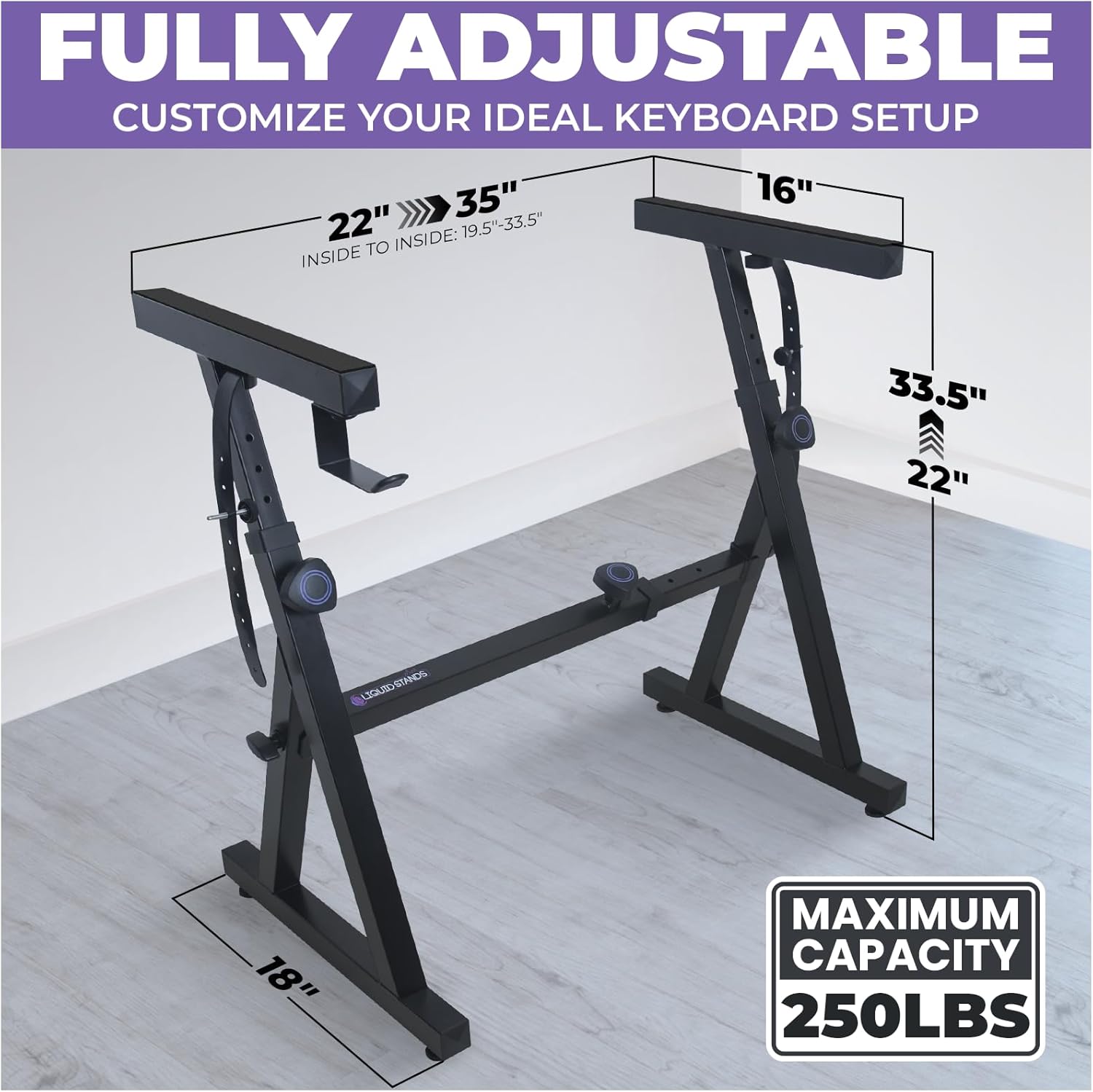 Piano Keyboard Stand - Z Style Adjustable and Portable Heavy Duty Music Stand for  Adults -Fits 54-88 Key Electric Pianos - Sturdy Musical Keyboard Stand (Black)