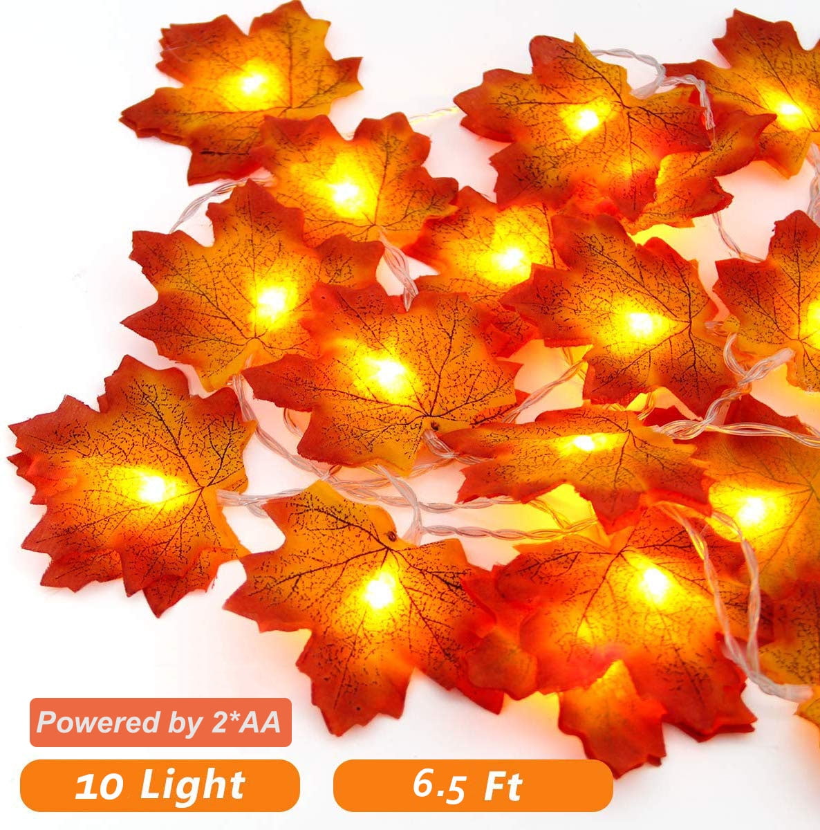 Fall Thanksgiving Maple Leaves 30 LED Light Lamp Garland Festival Decor Charming 
