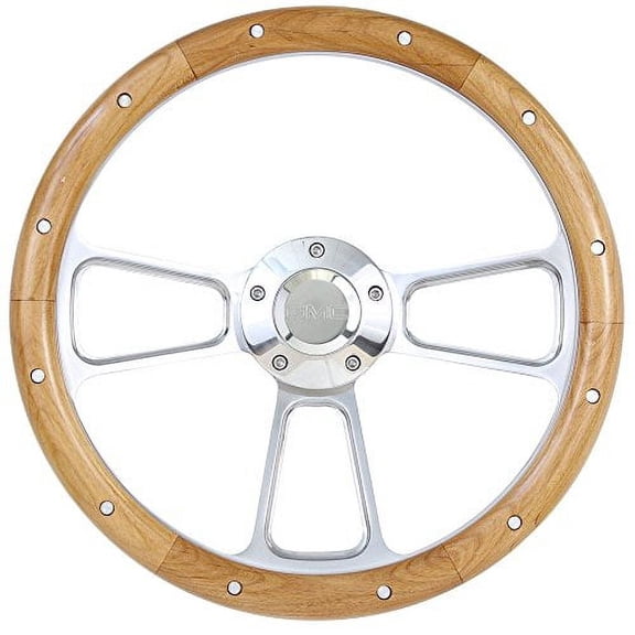 New World Motoring 14" Chromed Billet & Wood Steering Wheel for Chevy & GMC Trucks & Vans Full Kit