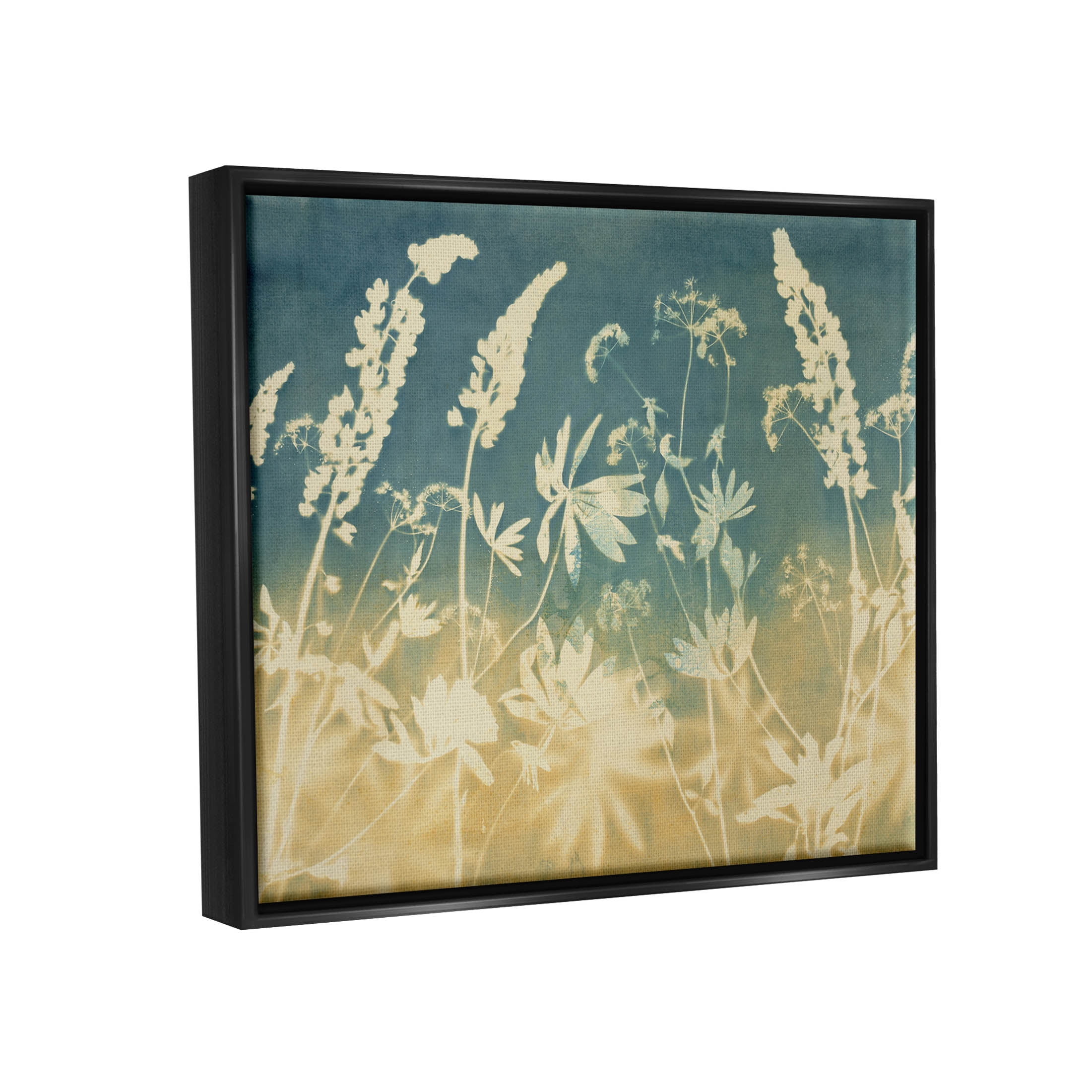 Stupell Industries Modern Flower Meadow Botanicals Graphic Art Jet Black Floating Framed Canvas Print Wall Art, Design by Liz St. Andre
