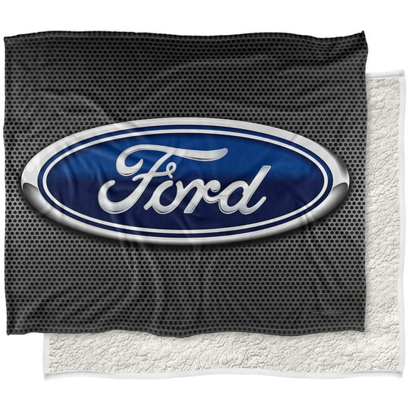 Ford Blanket, 50'x60' Oval Logo Metallic Silky Touch Sherpa Back Super Soft Throw Blanket