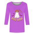 thumbnail image 4 of ICHUANYI Clearance Fashion Women Printed T-shirt Mid-length 3/4 Sleeves Blouse Round Neck Casual Tops(Purple, M) ICHUANYI WER2023080902822, 4 of 4