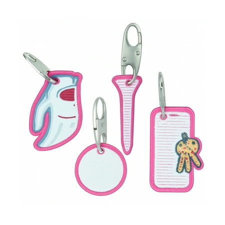 Impact sports Golf Zipper Bag Tags - Set of 4 Fabric Golf-Themed Zipper Pulls - Includes Golf Ball Glove Tee and Phone Tag - Stylish and Functional Golf Bag Accessories (Pink)