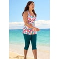 thumbnail image 3 of Swim 365 Women's Plus Size Longer-Length Ruched V-Neck Braided Racerback Tankini Top, 3 of 6