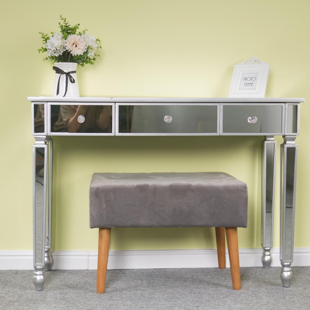 Modern Console Table Mirrored Vanity Table Makeup Desk Silver w/ 2 Drawers 