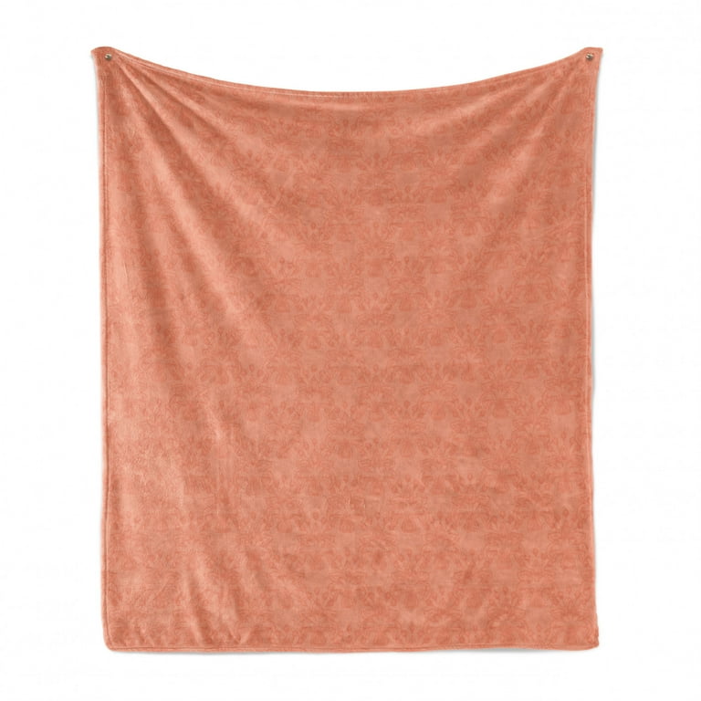 Peach Soft Flannel Fleece Throw Blanket Flower Ornate Pattern