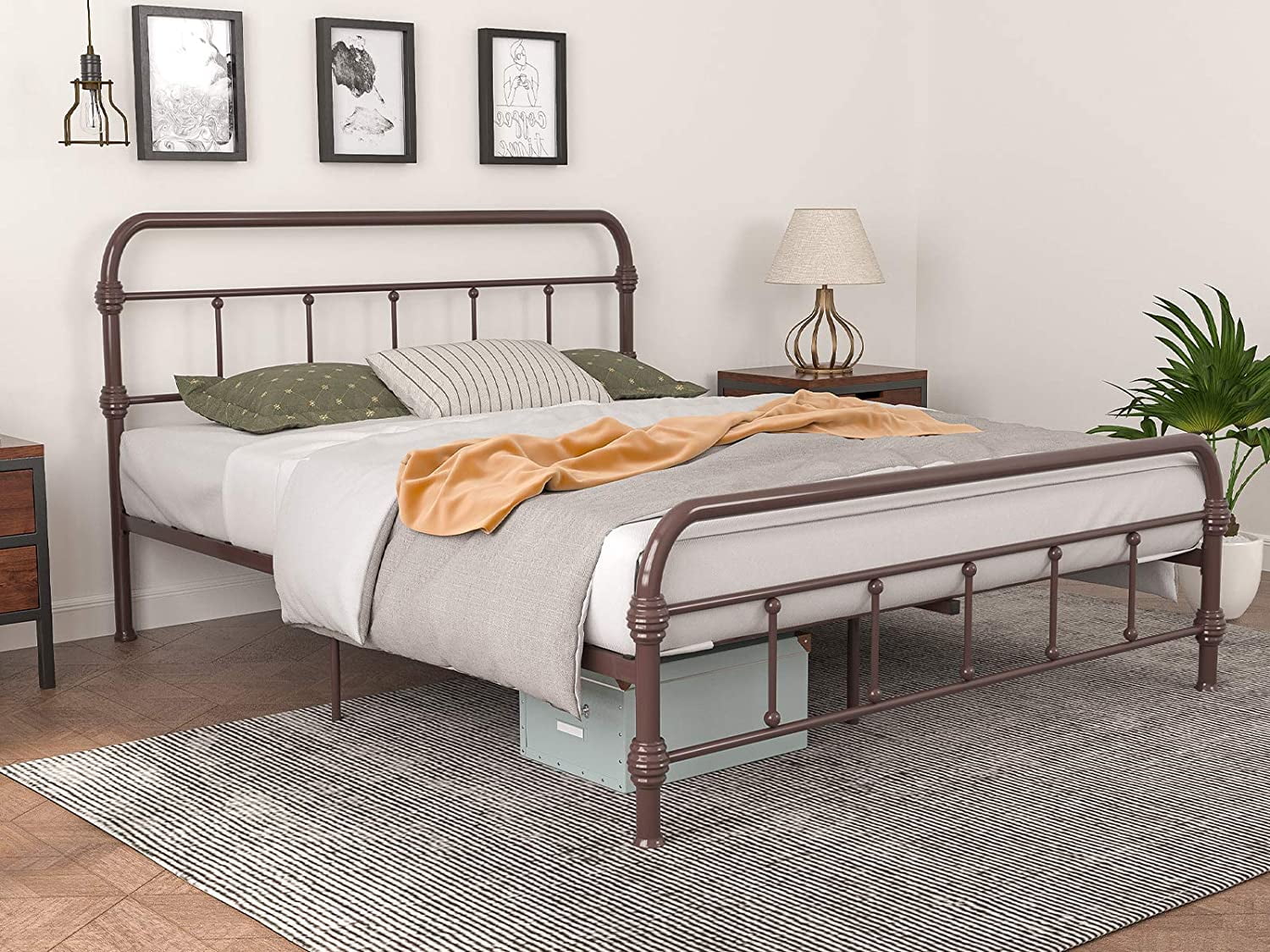 mecor Reinforced Metal Queen Size Bed Frame, Platform Bed with Vintage