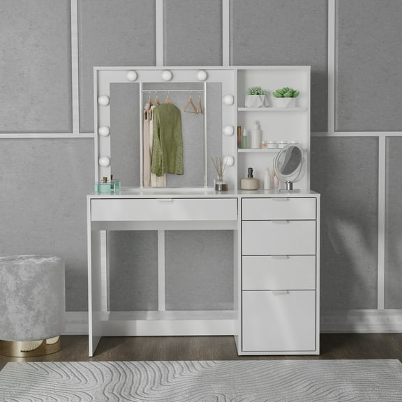 Kappesberg Jess Lighted Vanity Table: Functionality and Style for Your Space, for Adults and Teens - White