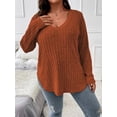 thumbnail image 4 of XCHQRTI Women's V Neck Plus Size Ribbed Pullover Long Sleeve Tunic Casual Tops, 4 of 9