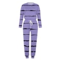 thumbnail image 4 of Long Sleeve Crew Neck Plus Size Casual Stripe Polyester Two Piece Set Of Tops And Pants,Women's Outfit Crewneck Pullover Pants Tracksuit Sweatsuits With Sweatpants, 4 of 5