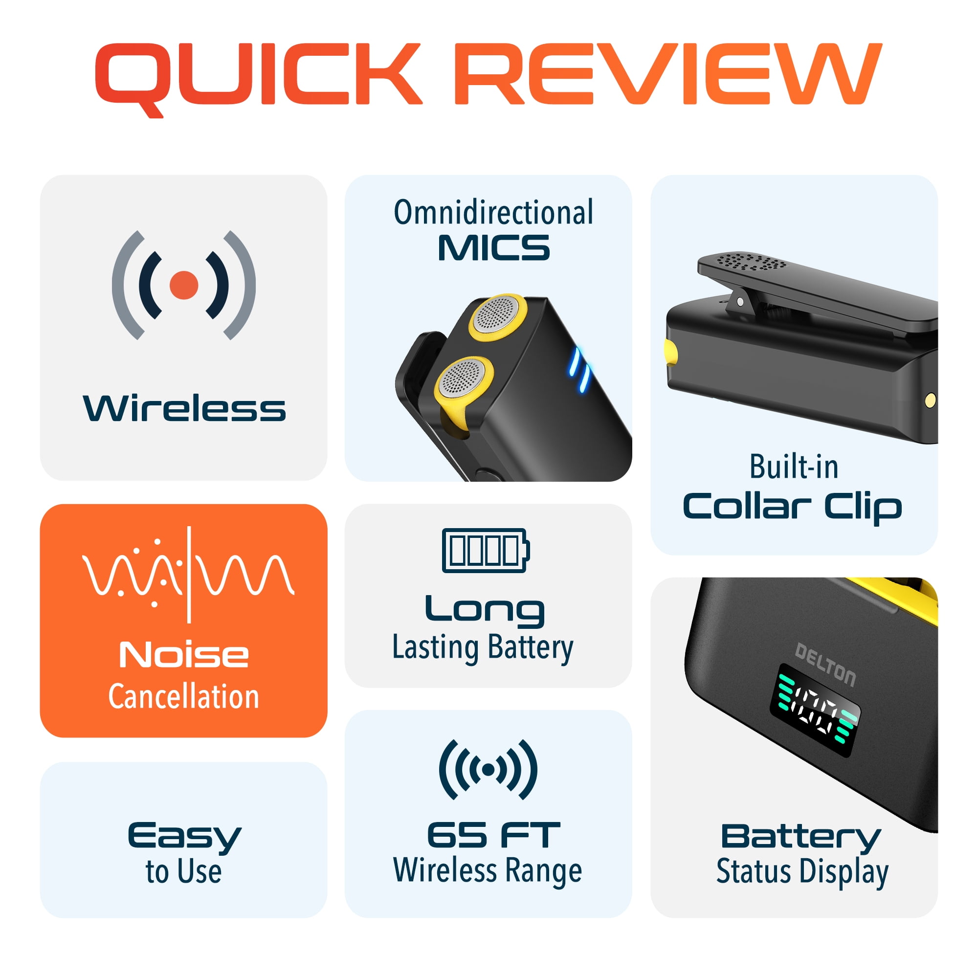 Delton M27 Wireless Lavalier Microphones, Lapel Mics with USB-C Connector, Intelligent Noise Cancelling, Omnidirectional Lapel Microphone for Video Recording, Interview, Podcast, Vlog - Black