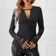 thumbnail image 4 of Blusa anudada en la parte delantera con cuello en U profundo,Blusa anudada en la parte delantera Blusa anudada de manga larga para mujer Ropa de mujer Tecnología de vanguardia, 4 of 7