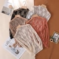 thumbnail image 5 of Camisetas de malla para mujer, Blusa de encaje transparente, Tops transparentes de manga larga, cuello redondo, Top corto para el cuerpo, 5 of 5