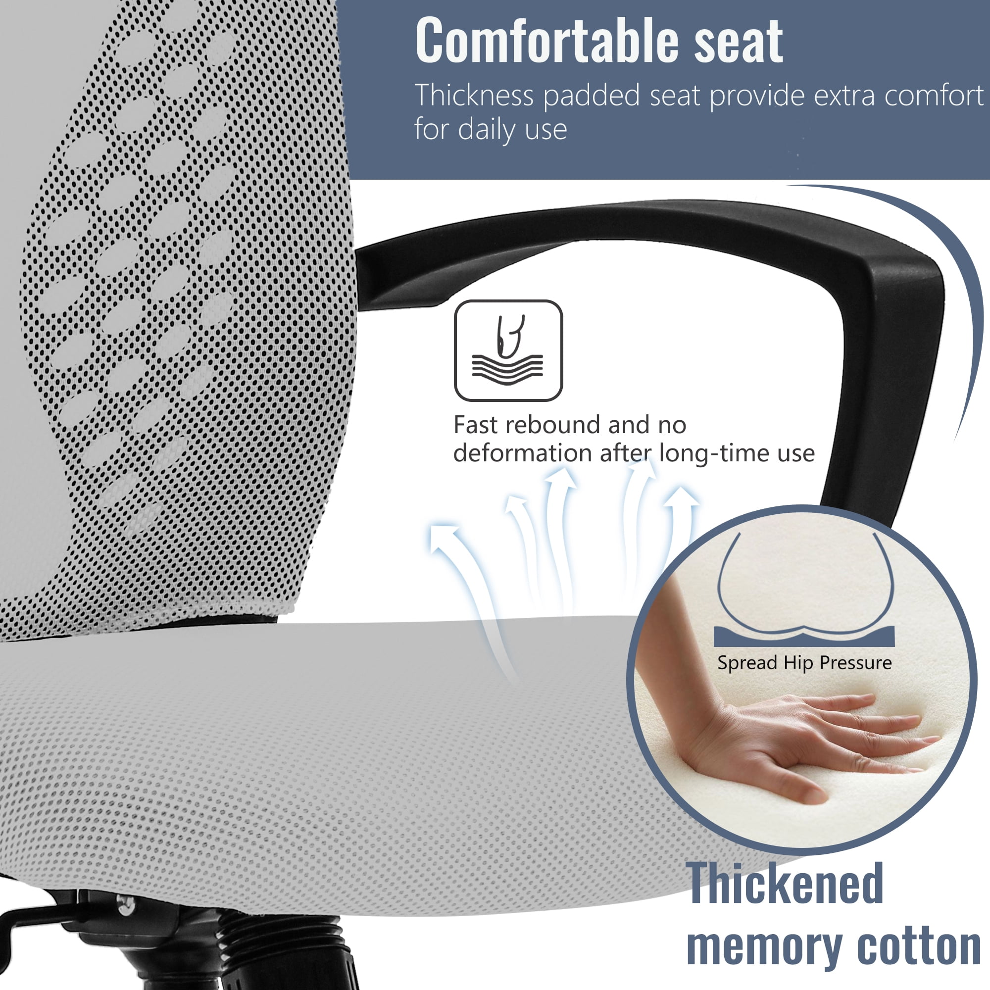 FDW Ergonomic Office Chair, Lumbar Support, Swivel Rolling for Men, Women(Grey)