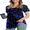 08-Blue Flowers, variant on Women's Summer Pleated Tops Casual Tee Hide Belly Shirts Blouse for Leggings