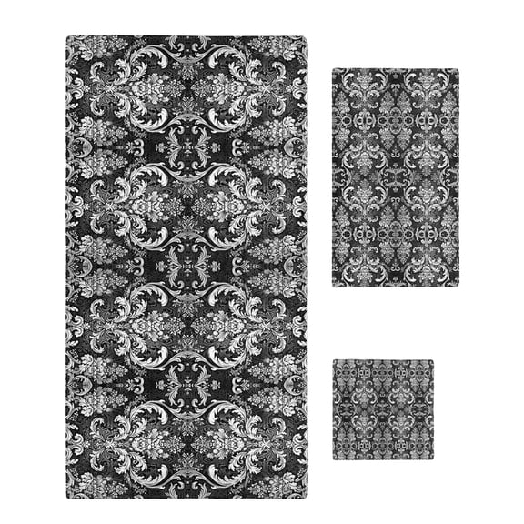 Black and White Towel Set of 3, Soft Microfiber Bath Towels, Hand Towel, Washcloths, Modern Luxurious Geometric Abstract Art Quick-Dry Absorbent Towels for Bathroom Kitchen Hotel Beach Gym Spa