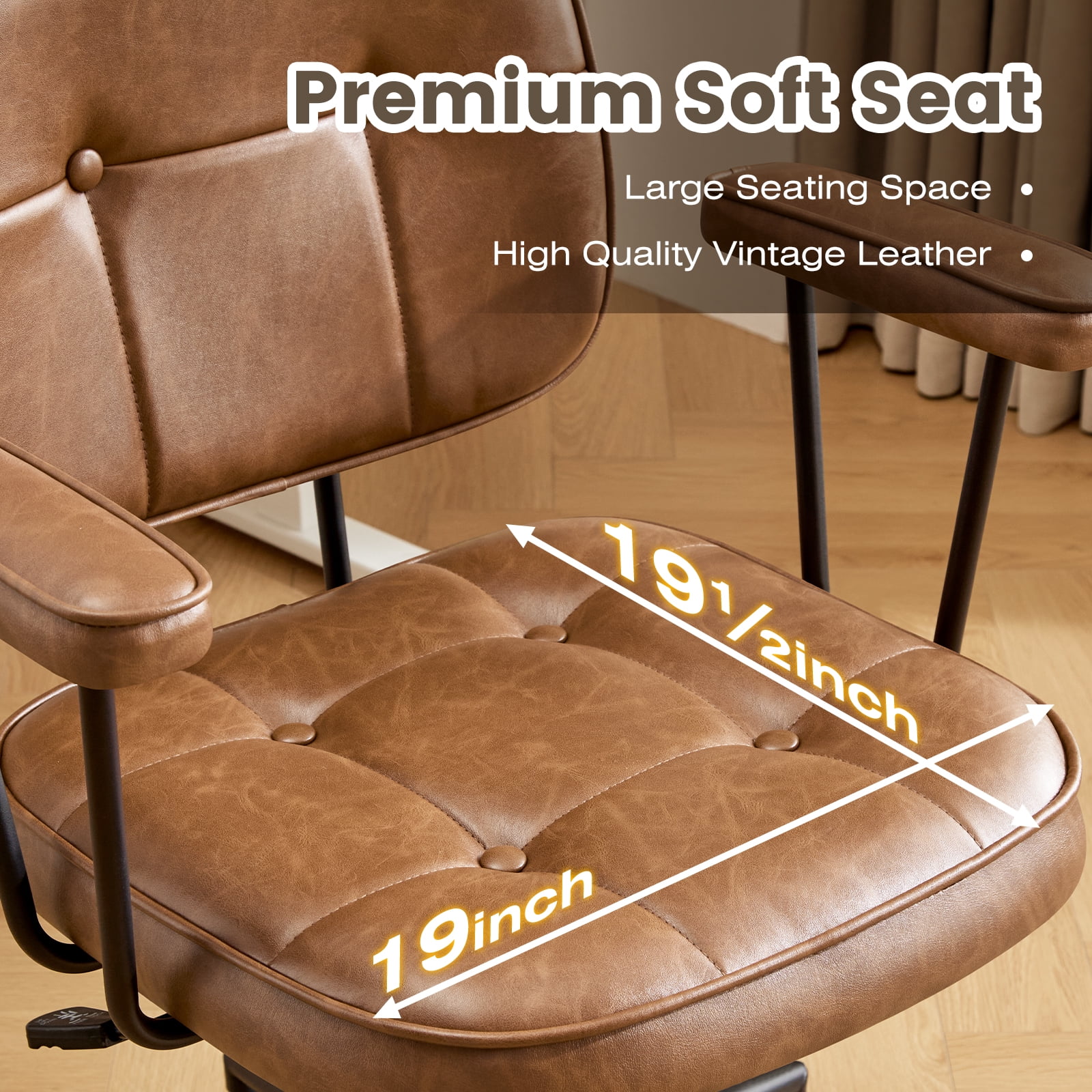 Falvinoryn Modern Home Office Desk Chair, Ergonomic Computer Task Chair with Padded Armrests, 360° Swivel Adjustable Height Rolling Chair, Rocking Function.Brown