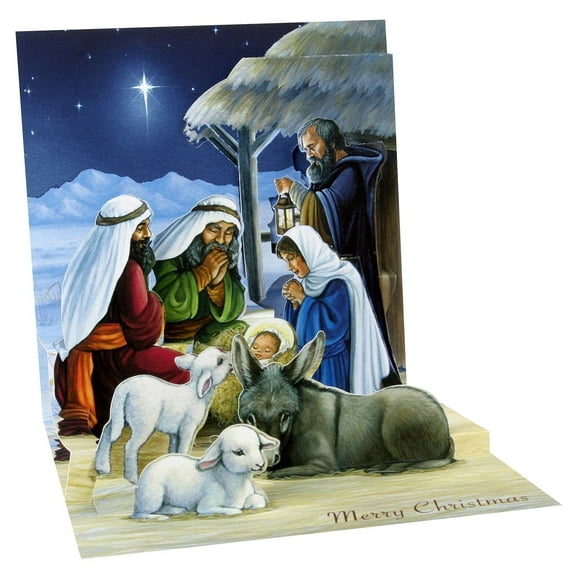 Up With Paper Holy Night Manger Jesus Mary Joseph and Shephards Pop-Up Religious Christmas Card