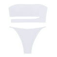 thumbnail image 5 of WREESH Womens Bandeau Bikini Sets Solid Color Swimwear Two-Piece Slim Swimsuit Bikini Straped Swimsuits Beach Bathing Suit White, 5 of 6