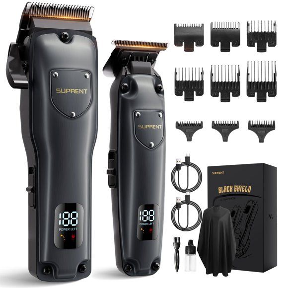 SUPRENT Mens Hair Clippers Cordless Rechargeable Hair Cutting Kits with LED Display Professional Hair Clipper and Trimmer for Barbers & Home Use
