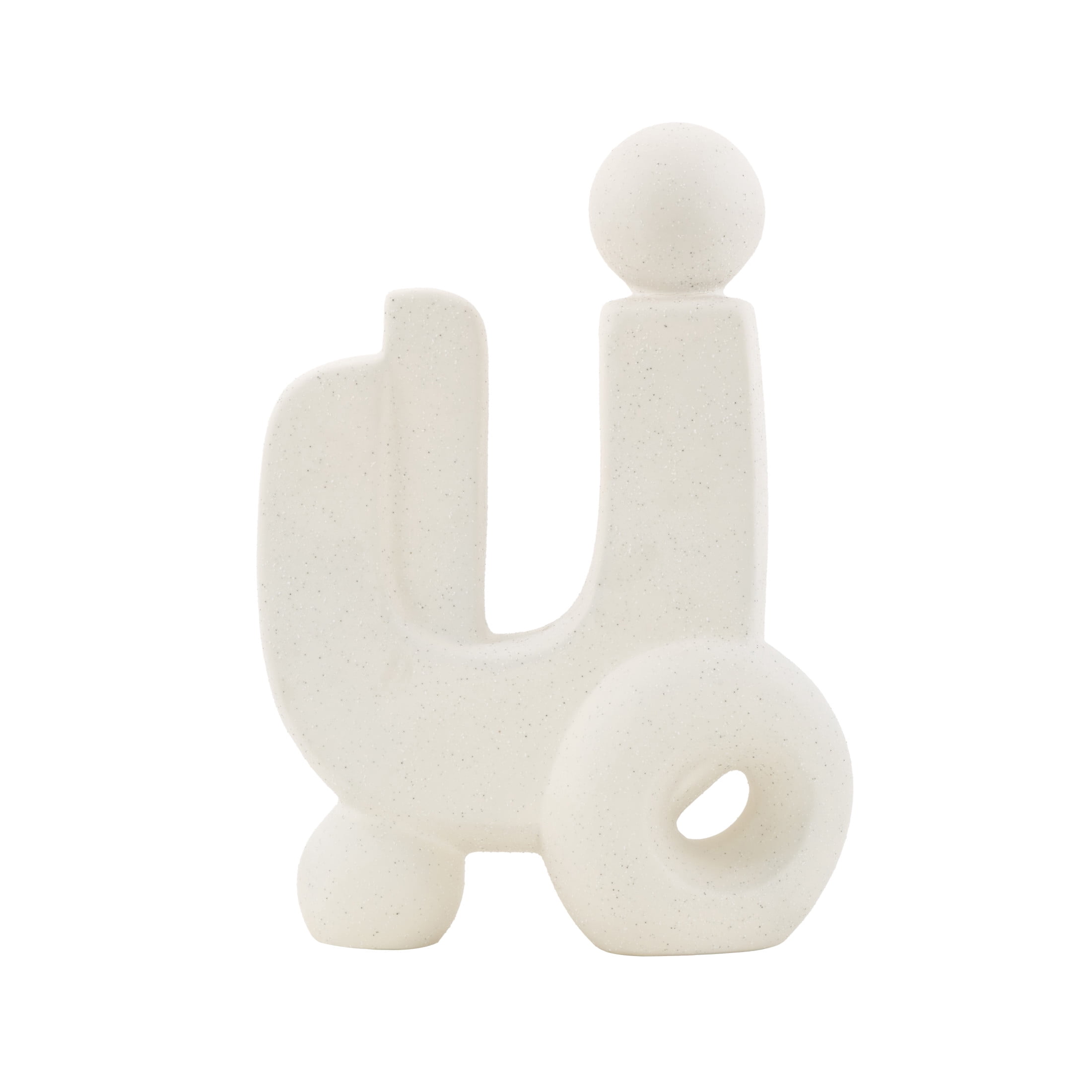 8" x 12" White Porcelain Ceramic Textured Geometric Sculpture with Black Speckles, by DecMode