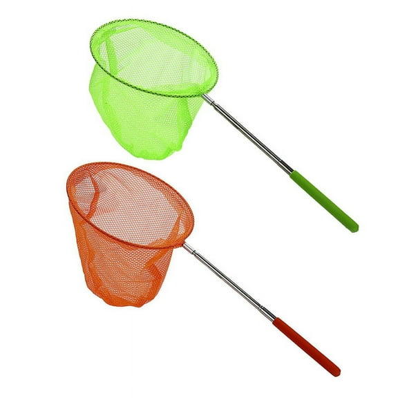 2pcs Outdoor Catching Catching Butterfly Net Fishing Net Bag Stainless Steel Telescopic Fishing Net Tool Outdoor Telescopic Portable Catching Catching Net - Orange & Green