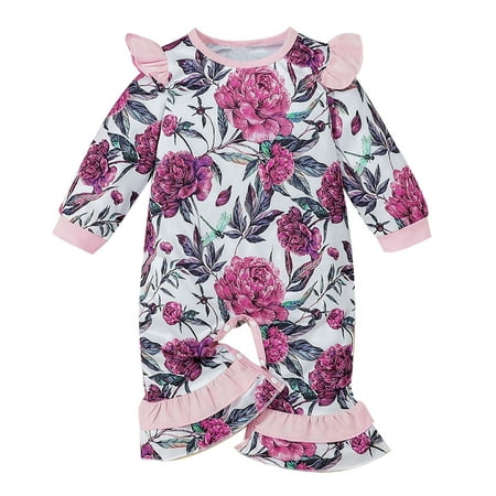

Toddler Kids Baby Elastic Jumpsuit Girls Long Sleeve Floral Prints Romper Toddler Ruffles Flare Jumpsuit Clothes