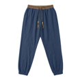 thumbnail image 4 of HOMADLES Mens Casual Linen Joggers Pants Elastic Waist Side Pocket Sports Pants Outdoor Athletic Pants Navy Size L, 4 of 9