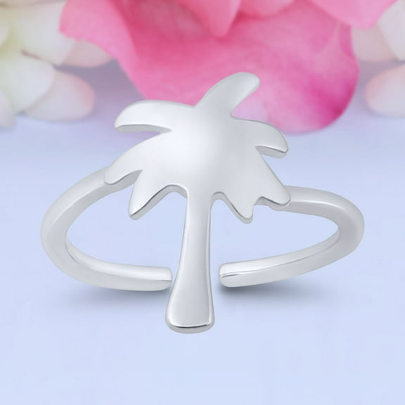 15mm-Palm Tree Toe Band Ring 925 Sterling Silver Thin Adjustable Stylish Rings for Women