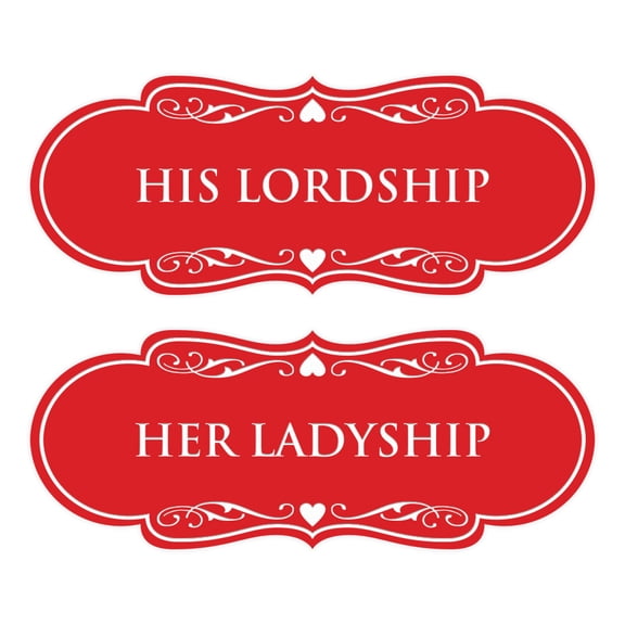 Signs ByLITA Designer His Lordship and Her Ladyship 2 Pack Restroom Sign (Red) - Large
