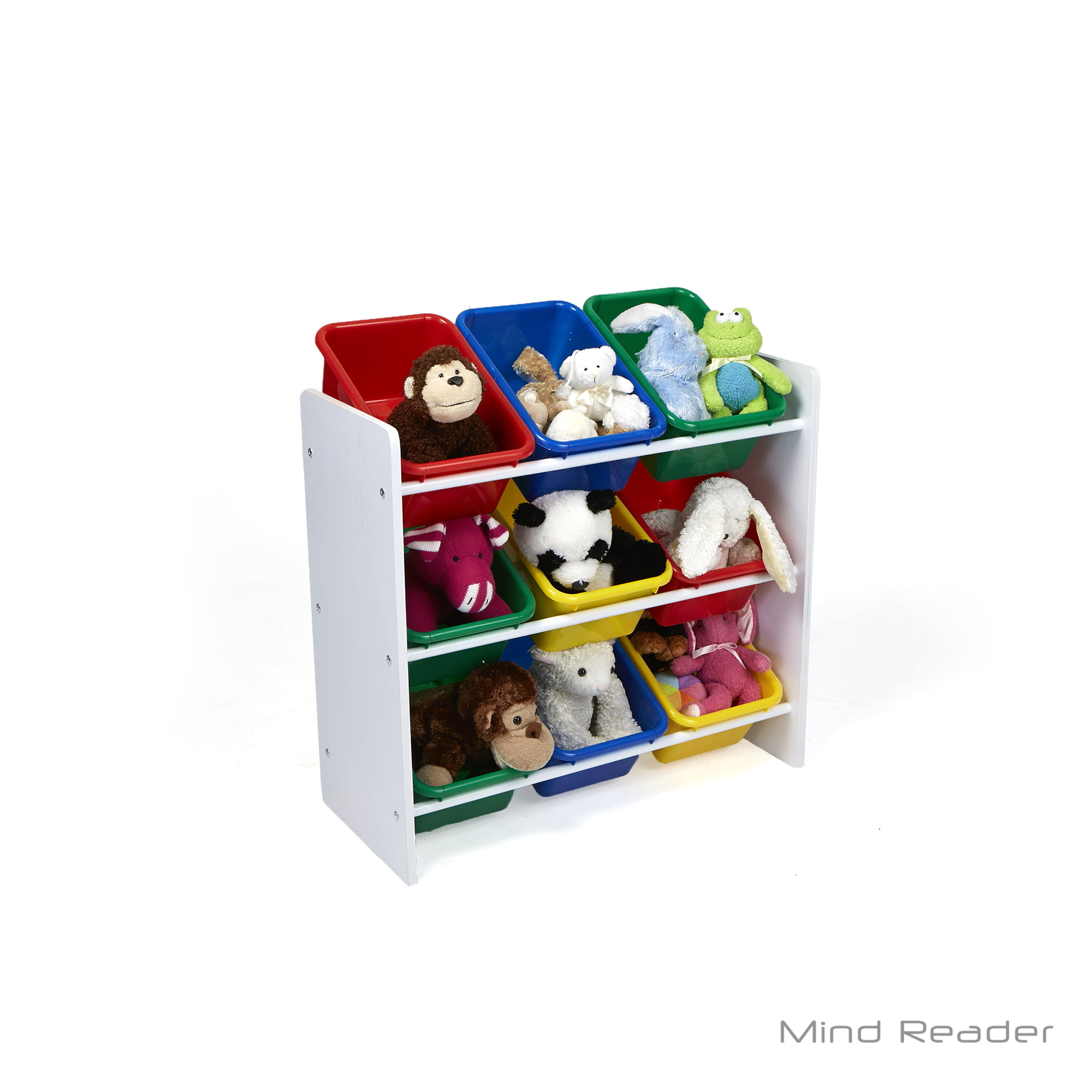 Mind Reader Toy Storage Organizer with 9 Storage Bins Kids Storage for Bedroom White 3TOYG-WHT