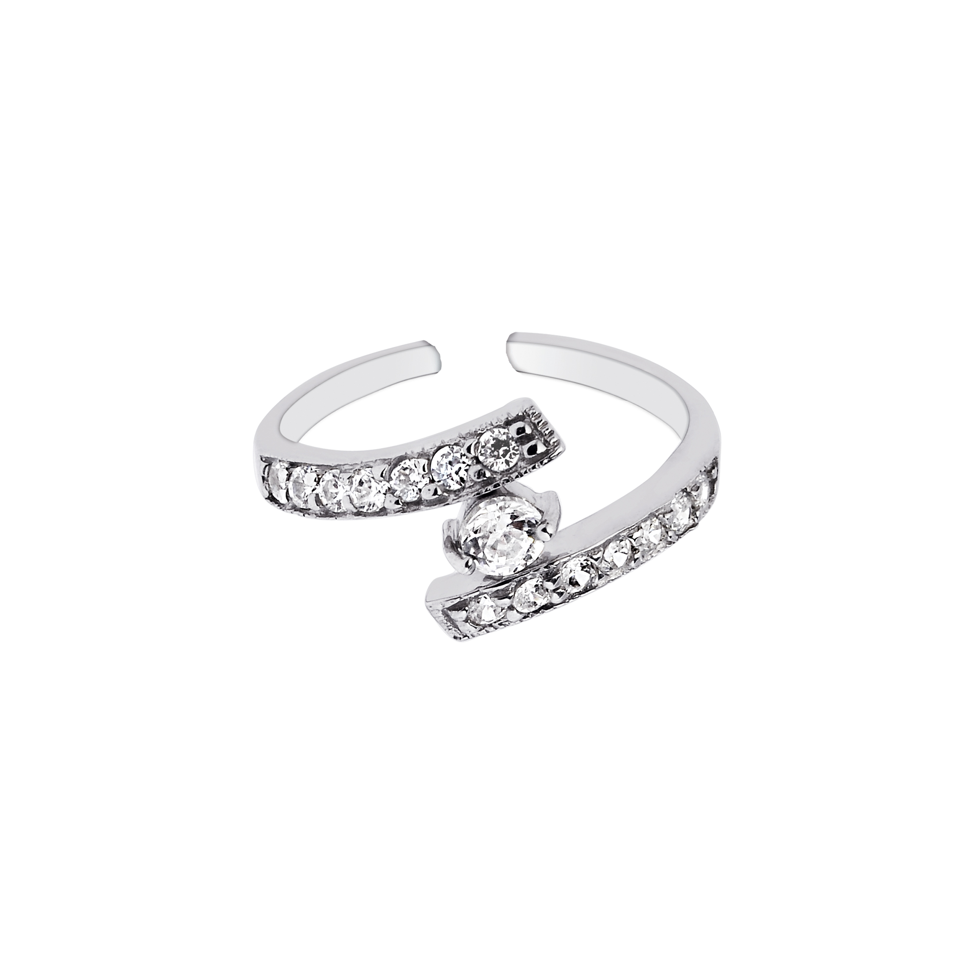 925 Sterling Silver Crossover Cz Toe Ring